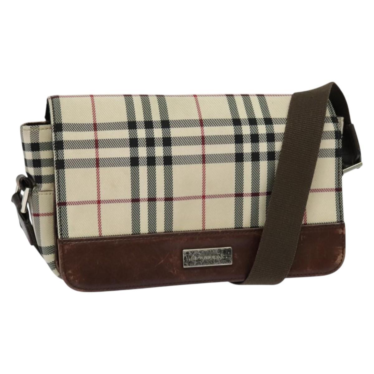 Burberry Nova Check Shoulder Bag Canvas Beige Silver Auth Ba2710